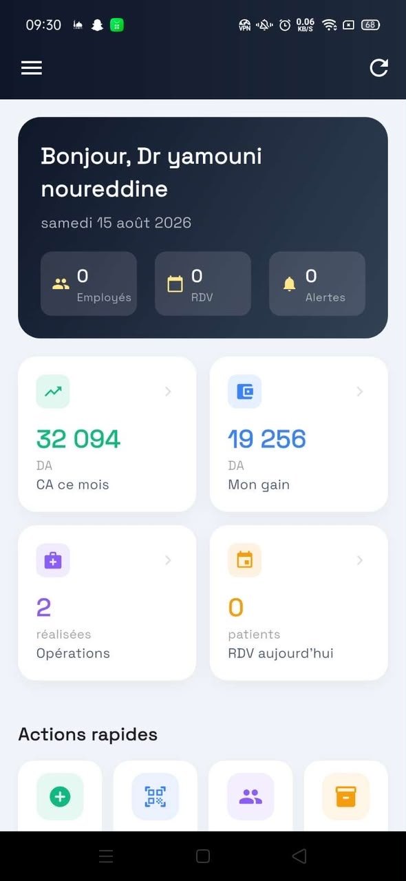 Tableau de bord mobile : chiffre d'affaires du mois, gains et opérations réalisées